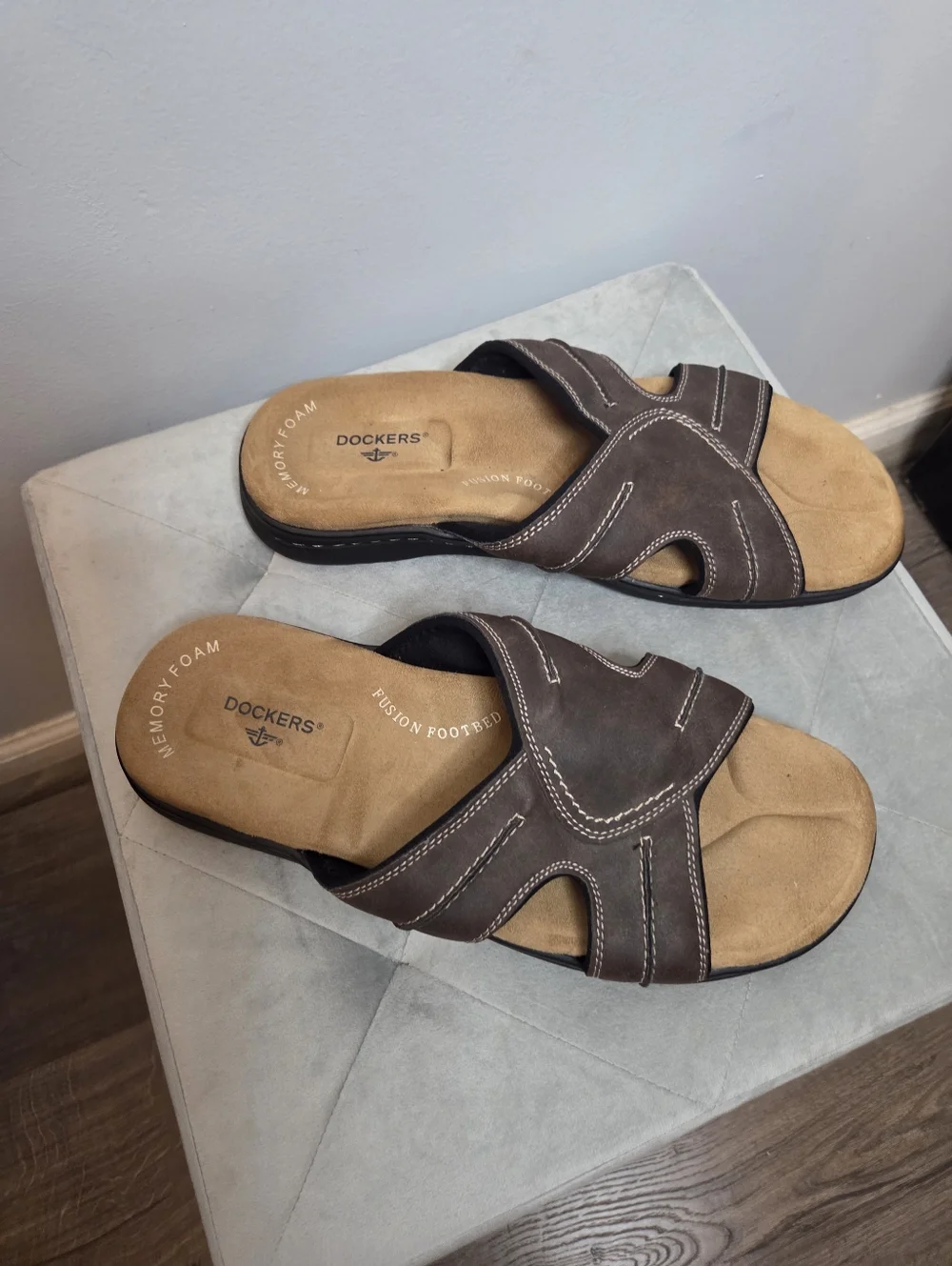 Dockers Men’s Brown Sunland  Slide‎ Sandals with Contrast Stitching, Size 12